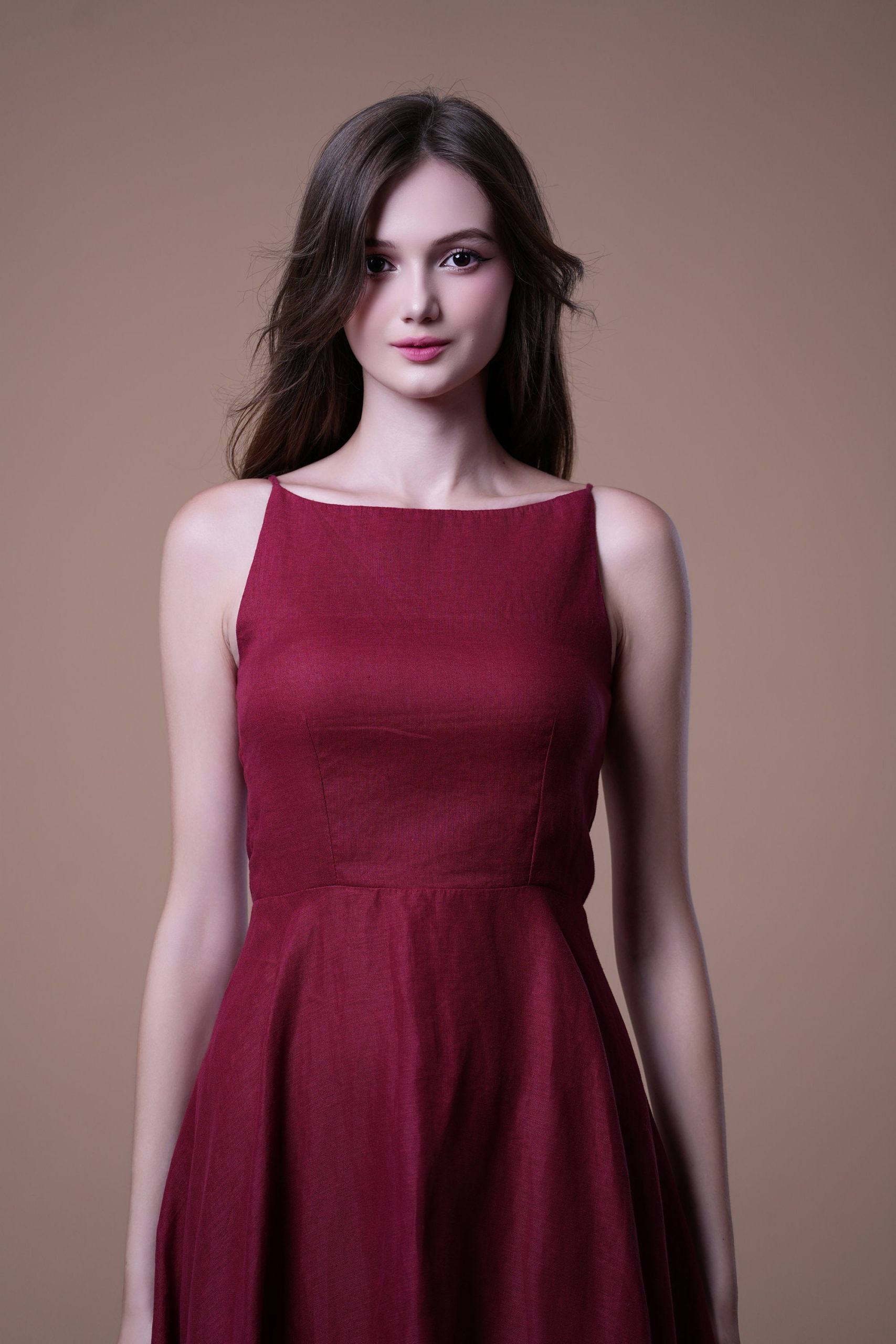 Wine Red Sleeveless A-Line Midi Dress - Image 2