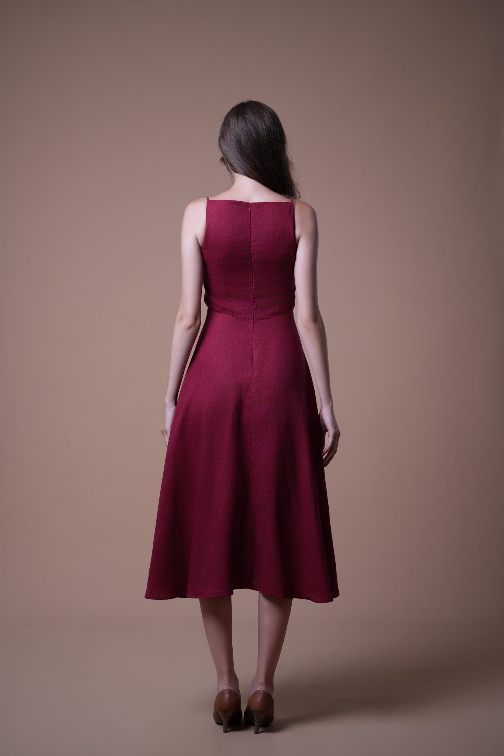 Wine Red Sleeveless A-Line Midi Dress - Image 4