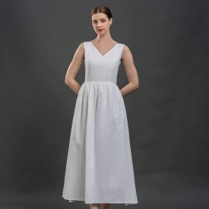White V-Neck Sleeveless Midi Dress