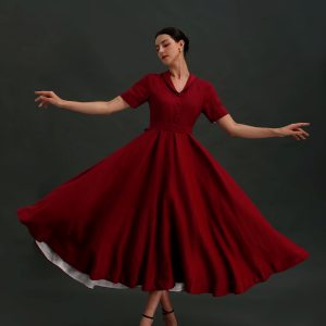 Deep Red Button Front Swing Midi Dress